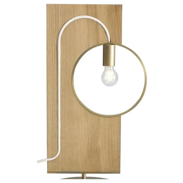 Wood and Brass Loop Table Lamp by Filip Janssens For Sale - Image 6 of 6
