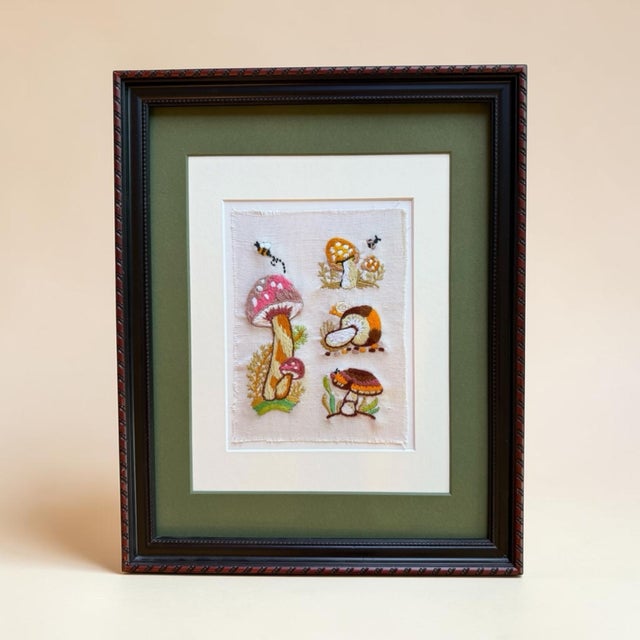 Mid 20th Century Framed Mushroom Textile Art Needlepoint Collage Folk Art For Sale - Image 6 of 9