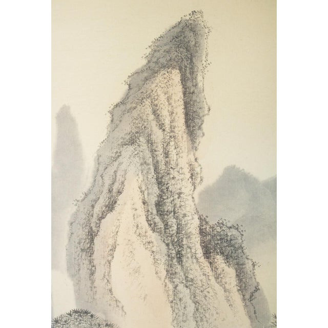 Late 20th Century Heisei Era Japanese Monochrome Landscape Printed Scroll - A Pair For Sale - Image 5 of 18