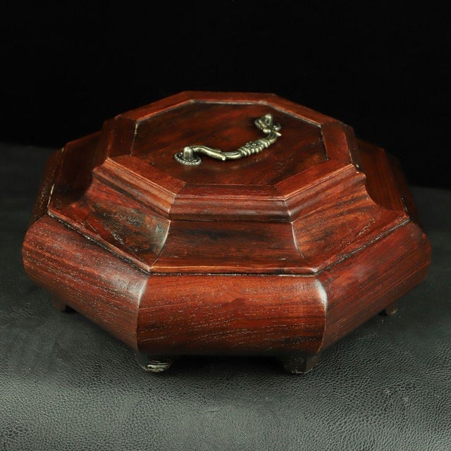 Late 20th Century Huali Rosewood Octagonal Box With Handle For Sale - Image 5 of 10