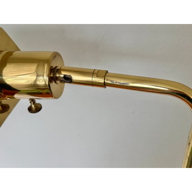 Gold Late 20th Century Hollywood Regency Polished Brass Adjustable Height Pharmacy Floor Lamp With Hooded Shade For Sale - Image 8 of 12