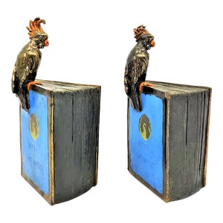 Art Deco Bronze Parrot Bookends by Pompeian Bronze - Signed - a Pair For Sale