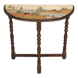 Rufus Porter Style Folk Art Demilune Side Table For Sale
