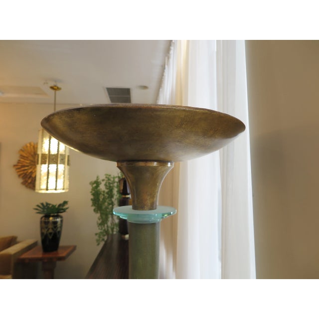 Art Deco 1930s Green and Gold Leaf Floor Lamp, France For Sale - Image 3 of 8