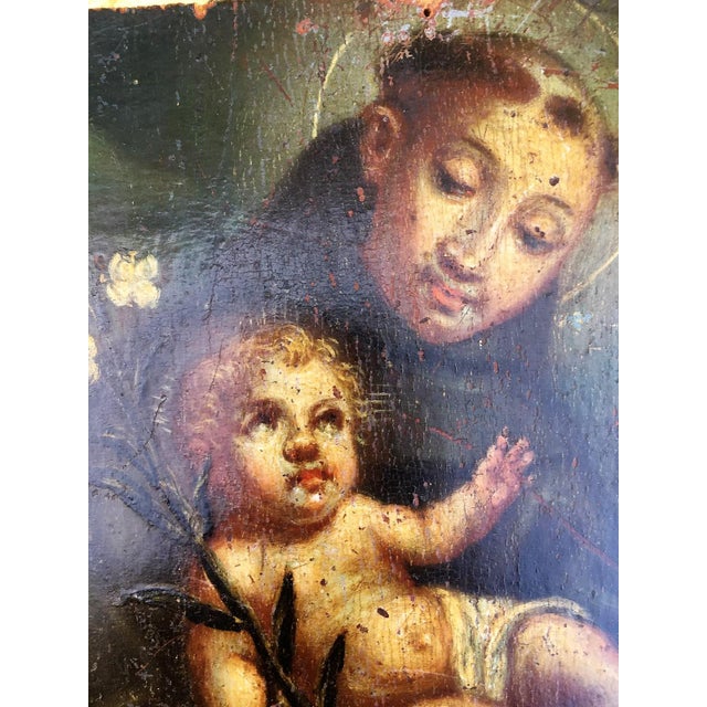 Wood 17th Century Original Oil on Wood Panel of St. Anthony of Padua For Sale - Image 7 of 18