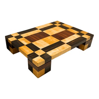 1970s Italian Vintage Walnut Cherrywood Maple Geometric Center Coffee Table For Sale