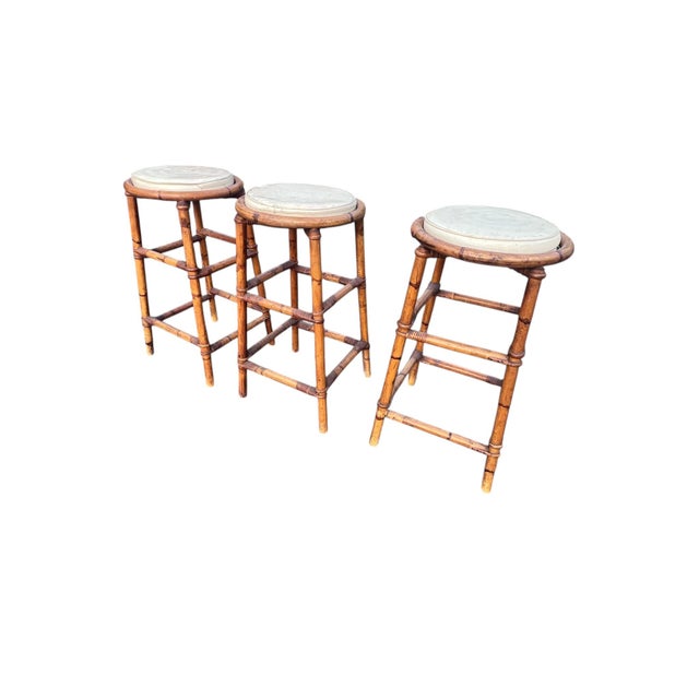 Mid-Century Modern Vintage Rattan Bamboo Bar Stools For Sale - Image 3 of 12