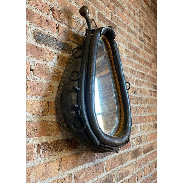 Early 20th Century Antique Repurposed Leather Horse Collar Mirror For Sale - Image 5 of 12
