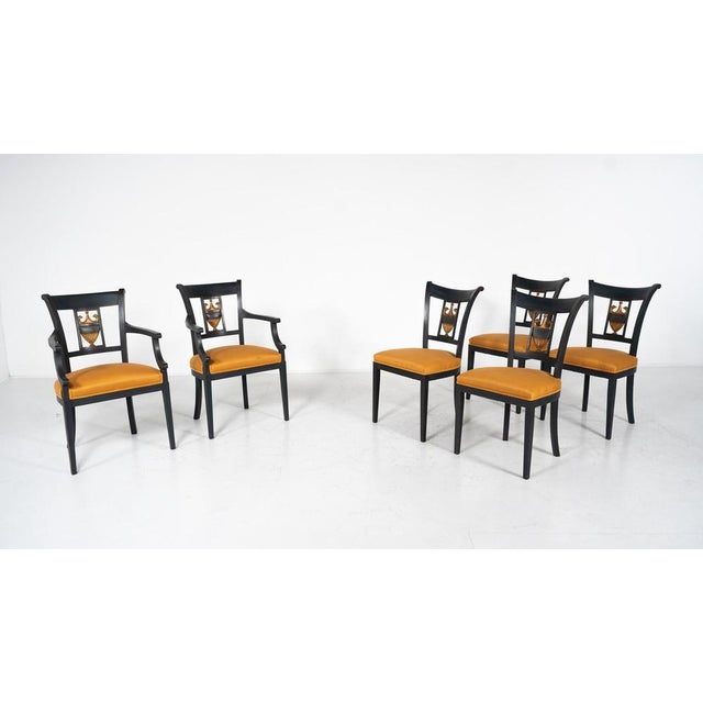 Traditional Empire Style Black and Gold Armchairs & Dining Chairs, Set of 6 For Sale - Image 3 of 18