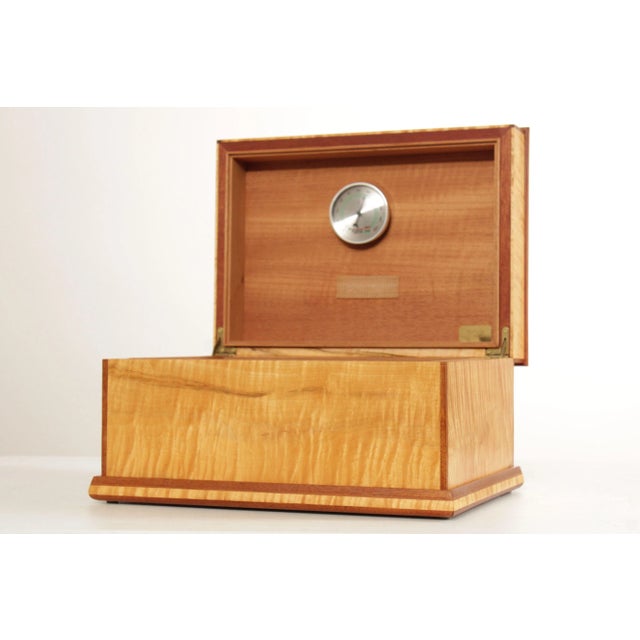 Wood Late 20th Century Handcrafted Inlaid Tiger Maple Cigar Box Humidor For Sale - Image 7 of 12