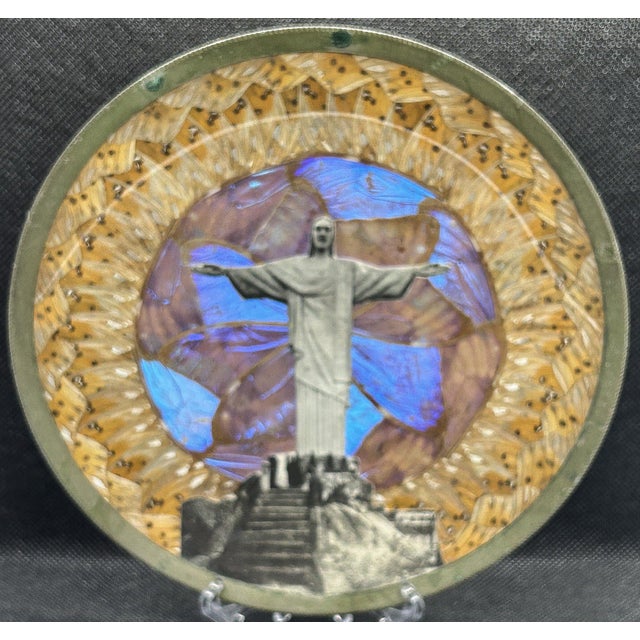 Museum-Quality Antique Brazilian Morpho Butterfly Wing Art Plate This exceptional piece of natural history art is a...