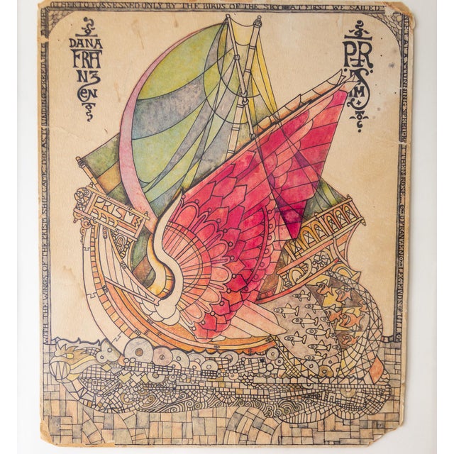 Illustration Fantasy Flying Ship Illustration by Counterculture Artist Dana Franzen For Sale - Image 3 of 12