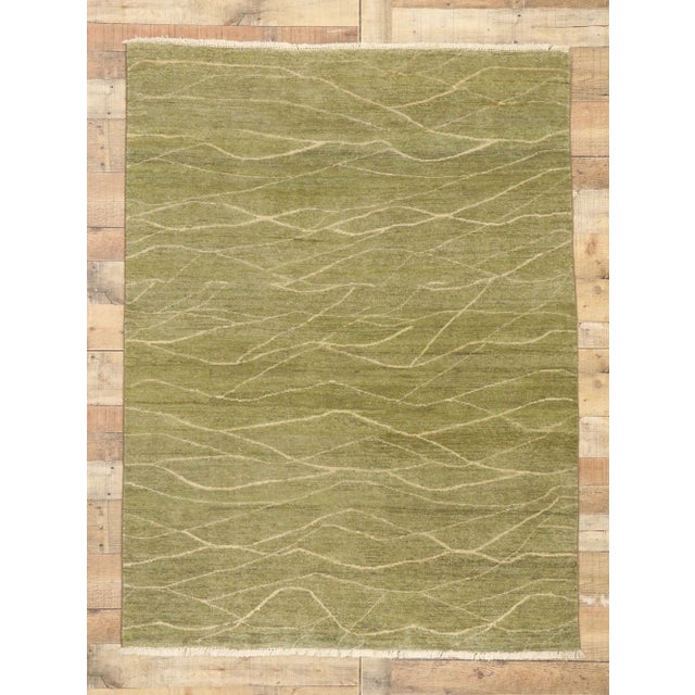 Olive Organic Modern Biophilic Indian Rug - 04'03 X 05'11 For Sale - Image 8 of 8
