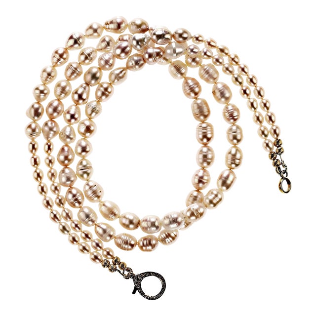 2 Strand Graduated Light Pink Pearl Necklace For Sale