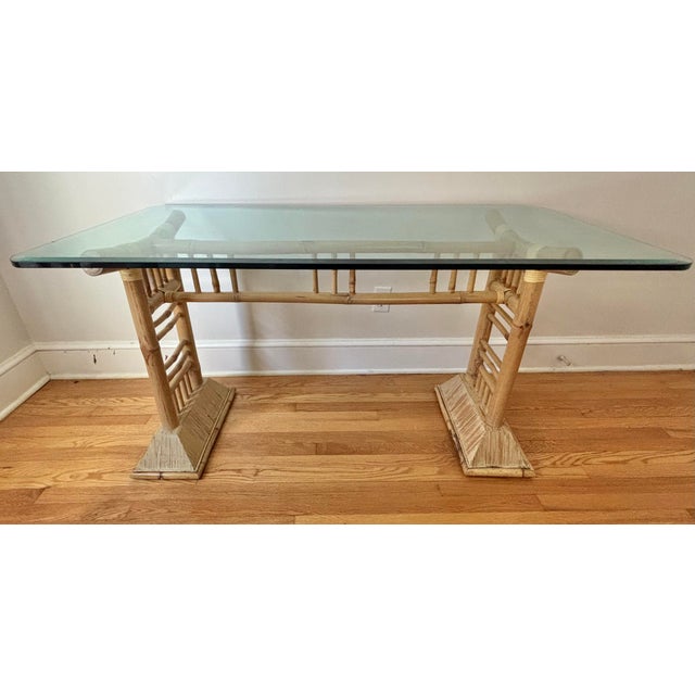 Chinoiserie 1980s Palm Beach Chic Bamboo Glass Top Chinoiserie Pagoda Form Desk For Sale - Image 3 of 10