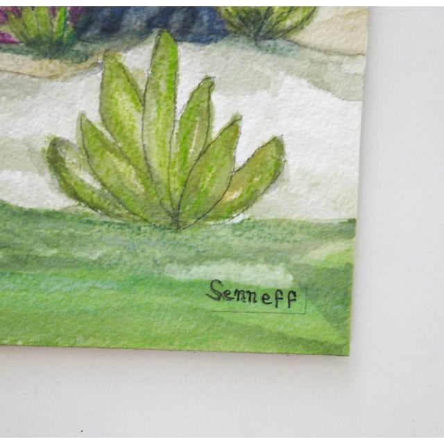 Contemporary watercolor on paper painting by Charlotte Senneff. Mountaing desert landscape rabbit. Signed lower right...