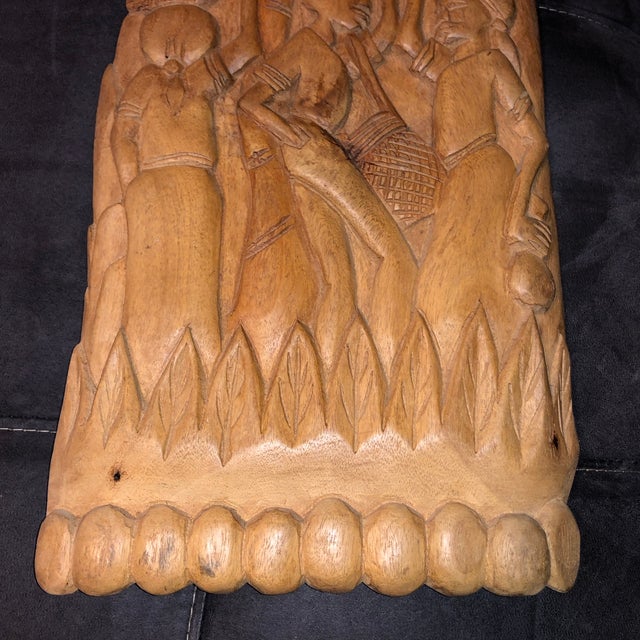 Mid-Century Modern 1960s Mid-Century Haitian Folk Art Carved Solid Mahogany Relief Plaque - Signed Abel C For Sale - Image 3 of 12