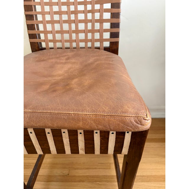 Vintage Woven Leather and Wood Counter Stool For Sale - Image 11 of 16