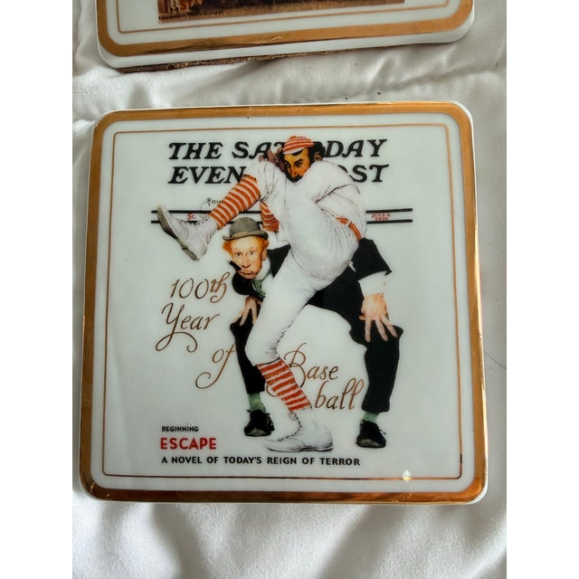 Norman Rockwell Norman Rockwell Ceramic Baseball Coaster Set For Sale - Image 4 of 11