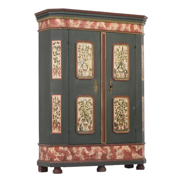 Folk Art Painted Rustic Farmhouse Bridal Cabinet For Sale