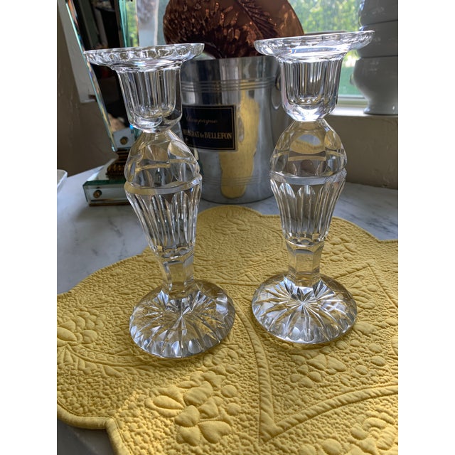 Here we have a pair of very finely cut crystal candlesticks found at an estate sale in Rancho Mirage. Thick heavy crystal,...