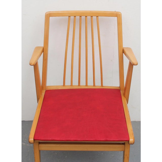Beech and Red Leatherette Armchair, 1950s For Sale - Image 9 of 11