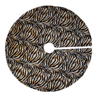 Plush Vintage Inspired Tiger Animal Print Christmas Tree Skirt For Sale