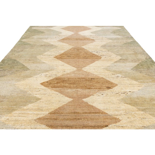 Textile Modern Moroccan Wool Rug With Tribal Diamond Motif in Earthy Tones For Sale - Image 7 of 11