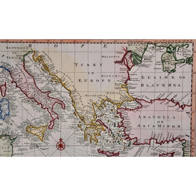 Mediterranean and Adriatic Seas: Original 18th Century Hand-Colored Map by Bowen, 1748 For Sale - Image 4 of 6