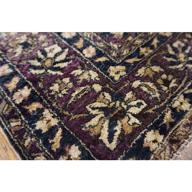 Textile Great Eggplant Purple Background and Detail of Rossette Floral Border Geometric Design Antique Persian Silk Kashan by Kazan For Sale - Image 7 of 15