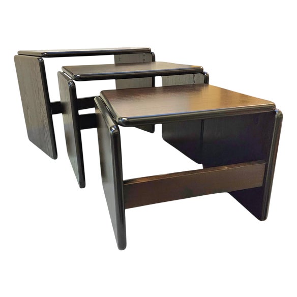Italian Modern Ebonized Wood Nesting Tables, 1970s, Set of 3 For Sale