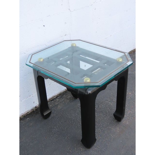 Hollywood Regency Black Painted Glass Top Side Tables a Pair 6901 For Sale - Image 17 of 18