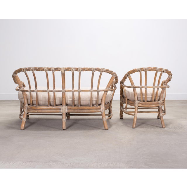 Pair of McGuire Organic Modern Cerused Twisted Rattan Settee and Lounge Chair For Sale - Image 13 of 18