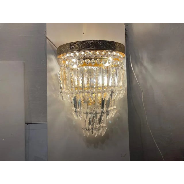 1980s Large Brass Crystal Sconces, 1980s, Set of 2 For Sale - Image 5 of 13