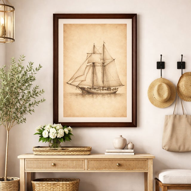 Contemporary Antique Schooner Sail Study, Minimalist Nautical Art Print, 24″ × 36″ For Sale - Image 3 of 9
