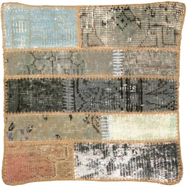 Vintage Turkish OverDyed Patchwork Pillow. Hand stitched from remnants of hand made Turkish OverDyed Oushak Rugs. Fiber...