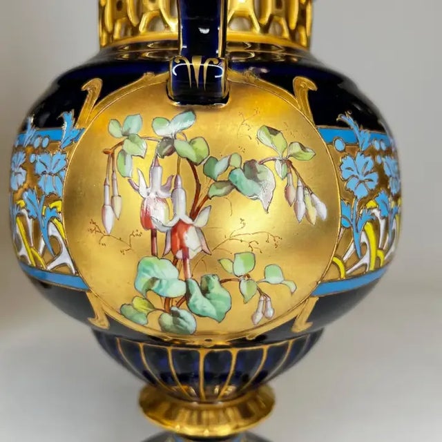 Pair Floral Painted and Gilded Porcelain Vases by Fischer and Meig Circa 1880s For Sale In New York - Image 6 of 13