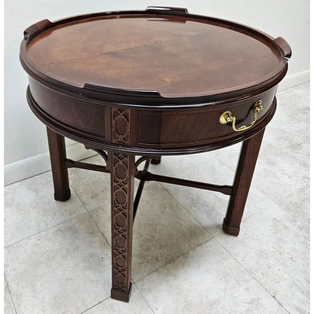 Chinese 1980s Baker Furniture Mahogany Chinese Chippendale Accent End Table One Drawer For Sale - Image 3 of 12