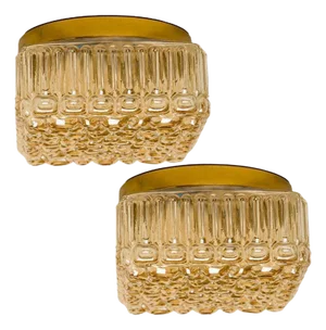 Square Amber Glass Flush Mount in the style of Helena Tynell, 1960s