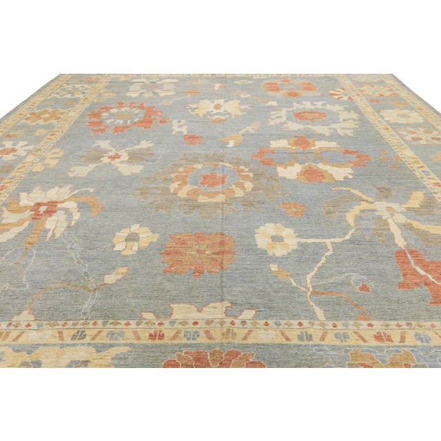 2020s 14x17 Hand-Knotted Modern Oushak Rug Premium Hand-Spun Wool Blue/Earth Tones For Sale - Image 5 of 10