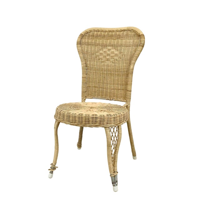 Late 20th Century Vintage Woven Wicker & Rattan Side Chair With Cushion For Sale - Image 5 of 18