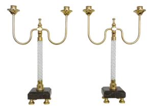 Large Candlesticks in Brass & Black Marble, 19th Century, Set of 2