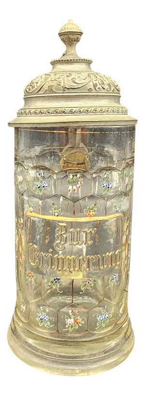 Enameled Commemorative Jug with Tin Lid