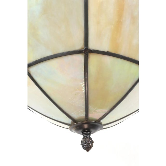 Tan Mid 20th Century Arts & Crafts Iridescent Slag Glass Bowl Pendant Light For Sale - Image 8 of 12