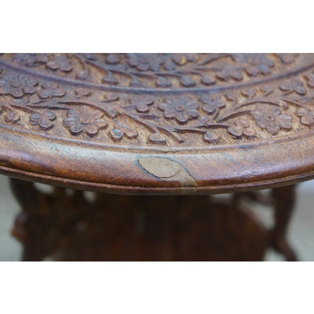 Vintage Anglo Indian Carved Folding Pedestal Table Plant Stand 16" For Sale - Image 6 of 14