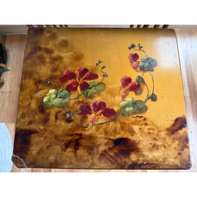 Antique R J Horner & Co. Art Nouveau Faux-Bamboo Floral Nesting Tables - Set of 4 For Sale - Image 6 of 11