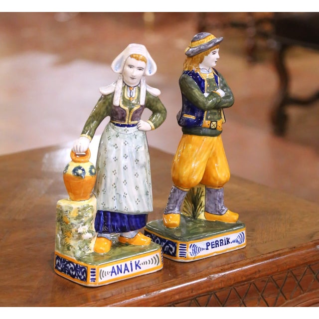 French 19th Century French Quimper Faience Perrik and Anaik Breton Figures For Sale - Image 3 of 14