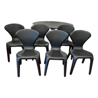 6 Roche Bobois "Marylin" Chairs - Inca Leather Black For Sale