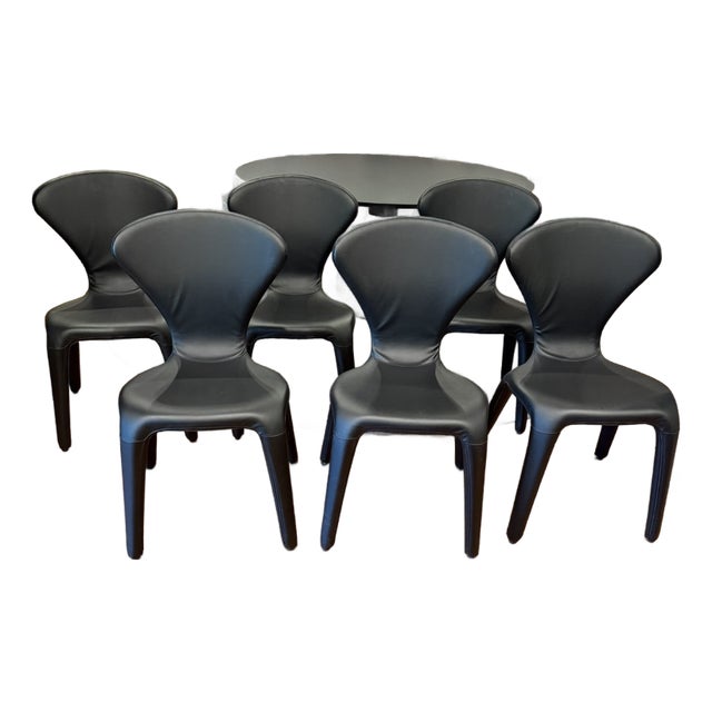 6 Roche Bobois "Marylin" Chairs - Inca Leather Black For Sale