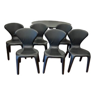 Roche Bobois Gently Used "Marylin" Chairs - Inca Leather Black For Sale